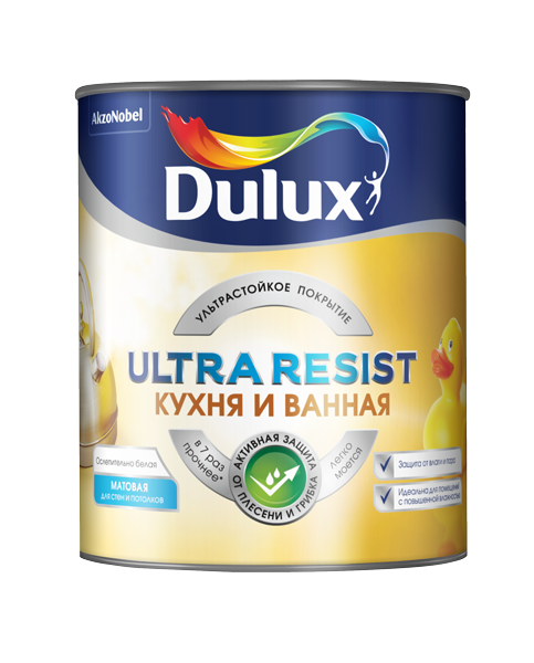 Краска Dulux Ultra Resist Кухня и ванная для стен и потолков Матовая 0,9-5 л
